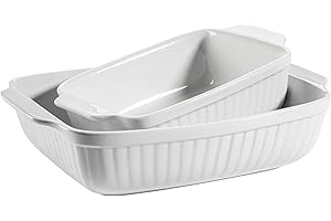 ‎MÄSER MÄSER 931982 Kitchen Time Auflaufformen rechteckig im 2er Set, eckige Ofenformen, ideal auch für Lasagne, kratz- und schnittfest, Keramik, 33x24x8 cm / 25,5x16x7 cm, Weiß