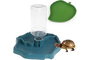 PINVNBY Cuenco de agua para comida reptil 2 en 1, dispensador automático de tortugas, con plato de hoja para lagartos, tortugas, camaleón, 2 unidades (azul)