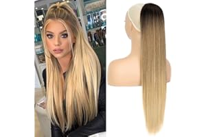 ENENBLAU Ponytail Extension mit Kordelzug Ombre Blond Lang Glatt Pferdeschwanz Haarteil Kunsthaar wie Echthaar Haarverlängerung zopf 60cm/24zoll AL064E