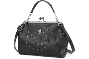 Wivmypog Femmes Vintage creux sac à main en cuir PU baiser serrure Rivet crâne épaule sac à bandoulière soirée pochette sacoche sac à main