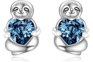 AOBOCO Srebrne kolczyki z leniwcem z kryształkami serca, prezenty urodzinowe z leniwcem dla kobiet, dziewcząt, dla niej