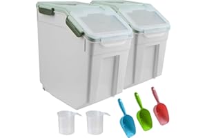 ANMOO Dog Food Storage Container Set of 2 15 KG, Airtight Large Pet Food Storage Container with Wheels BPA-Free Cat Food Container with Scoop for Dry Pet Food(Green)