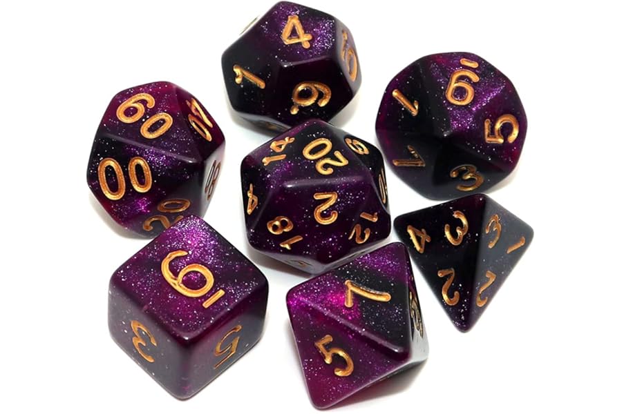 Black Mix Purple Nebula Dice DND Polyhedral Dice Set for Dungeon and Dragons D&D Pathfinder RPG Board Games 7-Die Set with Dice Bag
