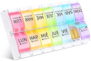 Pastillero Semanal 2 Toma Español, Opret Pastillero Diario Grande con Interruptor de Expulsión, Organizador Pastillas 14 Dias y Dispensador Comprimidos para Viaje