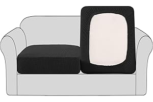BellaHills Stretch Sofa Seat Cushion Cover Sofa Couch Cushion Furniture Protector Sofa Slipcover with Elastic Bottom Spandex Jacquard Fabric Small Checks(2 Pieces, Black)
