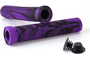 Wilitto Scooter Grips with Bung Ends, Soft Rubber Flangeless Handlebar Grips for Stunt Scooters, MTB, BMX, Urban Bike, Tricycle, Wheelchair - Purple