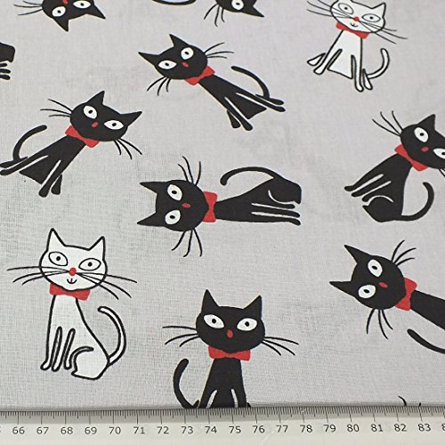 Erstklassiger Baumwollstoff 0,5lfm, 100% Baumwolle, modische Muster, Breite 160cm – Katzen Grau - 4