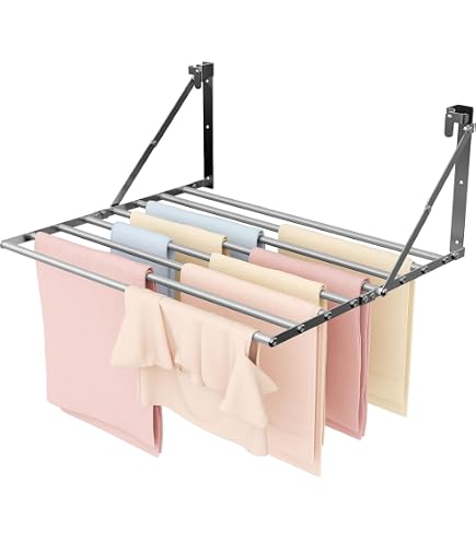 Etendoir Linge Mural Étendoir Mural Rétractable JUPPLIES 140 Cm - 5 Barres INOX - Séchoir à Linge Pliable Pour Intérieur/Extérieur - Installation Facile étendoir Mural 140cm 5 Barres
