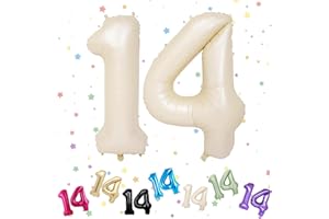VUCDXOP Cream 14 Number Balloons, 3 Pack, 40" Helium Foil Balloons, 14th & 41st Birthday, Anniversary Party Decorations