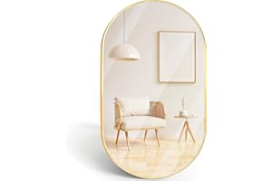 Marctani Espejo Ovalado con Marco de Metal - Espejo Baño Moderno - Espejo de Pared Decorativo para Entrada, Recibidor, Dormitorio o Pasillo - Espelho Casa de Banho (Dorado, 70 x 40 cm)