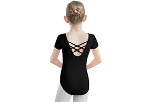 PLIKSUVER Ballettanzug Mädchen, Kinder Ballett Trikot Kurzarm Ballett Gymnastik Turnanzug Tanz-Body aus Baumwolle für Damen Kinder Schwarz Weiß Rosa(Größe 110-170)