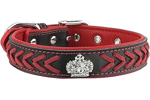 Newtensina Dog Collar Nylon Straps Woven Bling Collar Leather Puppy Collar with Diamante - Red - S