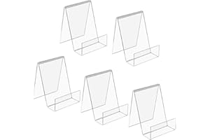 HEAVENLIFE 5pcs Clear Acrylic Book Stands, Brochure Sign Holder Stand, Table Top Poster Holder, Slanted Display Holder for Phone Menu Leaflet Magazine Notebook Home School Restaurant, 7.5 x 9 x 10.5cm