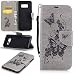 Produktbild LMAZWUFULM Hülle für Samsung Galaxy S8 SM-G950F 5,8 Zoll PU Leder Magnetverschluss Brieftasche Lederhülle Elegant Pfirsich Blüte und Schmetterlinge Prägung Design von Book style mit Stent-Funktion und Karten Slot Ledertasche Flip Cover für Samsung Galaxy S8 SM-G950F (5,8 Zoll) Grau