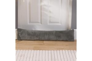OHS Draught Stoppers Faux Fur, Soft Fluffy Door Draft Excluder Cushion Decorative Door Stopper Cold Air Wind Blocker Living Rooms Bedroom Kitchens, Grey 90 x 20cm