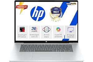 HP Omnibook 5 OLED (Previously Pavilion), Snapdragon X Processor 45 Tops (16GB LPDDR5x, 1TB SSD) 2K,16''/40.6cm, Win11, Office24, Silver, 1.59kg, fb0001QU, Multi-Day Battery AI Laptop
