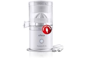 ‎UFESA Ufesa Squeeze & Go White, kabelloser, wiederaufladbarer elektrischer Entsafter, tragbar, multifunktionaler Fruchtnährstoffextraktor, USB-Aufladung, 220ml Fassungsvermögen, BPA-frei