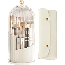 Organisateur Pinceaux Maquillage Rotatif - 360° - Couvercle Anti-Poussière - Rangement Cosmétique
