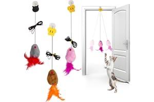 Keratobleem 3 Pièces Suspendue Souris Jouet Chat Interactif, Jouet Chat Interactif Porte Suspendue, avec Corde et Souris en Peluche Jouet d'exercice de Chasse pour Chatons