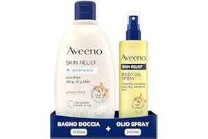Aveeno Skin Relief Set Corpo donna con Bagnoschiuma lenitivo senza sapone e profumo con triplo complesso di Avena 500 ml e Olio corpo idratante pelle secca e sensibile 200 ml – Kit Esclusiva Amazon