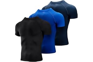 Niksa 3 Packs Compression Tops for Men Short Sleeve Mens Running Top Mesh Design Quick Dry Base Layer Top for Gym Sports Fitness Workout Cycling,Training