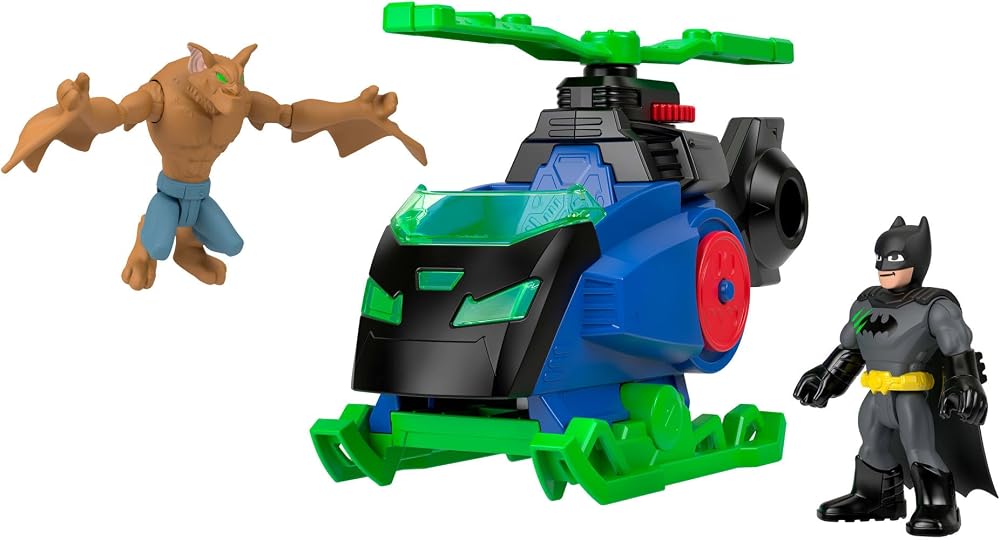 Imaginext DC Super Friends, 7 cm aksiyon figürleri ve oyuncak araç, Batcopter Batman, Man-Bat (Stiller çeşitlilik gösterebilir), JML97