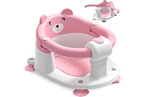 EzyWay Baby Bath Seat for Babies 6 Months & Up, Toddler Bath Seats for Babies Sitting Up, Non-Slip Infant Bath Tub Chair with 4 Suction Cups & Soft Cushion for Shower (Pink)