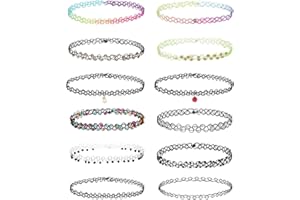 XUZWECP 12 Pack Rainbow Pearl Necklace, Vintage Stretch Necklace, Tattoo Bead Choker Necklace Set, Fashion Stretch Gothic Stretch Pearl Choker Jewelry Set, Women's Necklace Jewelry