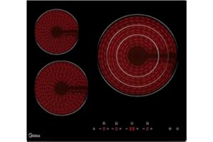 MIDEA Placa Vitroceramica 3 fuegos 6200 W - Vitroceramica Inducción Integrada con Panel de control tactil, Indicador de Luz, Temporizador, Child lock y Protección por Sobrecalentamiento