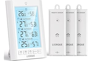 LIORQUE Stazione Meteo con Sensore Esterno, Stazione meteorologica con 3 Sensore Esterno,LCD, Retroilluminazione, Portata di Trasmissione Wireless 100 m, Adatto per Terrazze, Giardini, Cantine