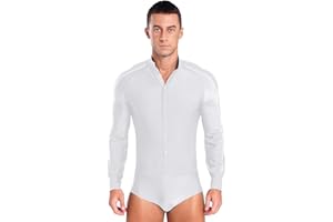 inhzoy Camicia da Ballo Latino Americano Uomo Slim Fit Body da Danza Classica Moderna Professionale Leotard Vestito Pattinaggio Artistico Costume da Prestazione Spettacolo