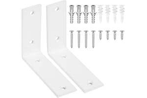 SIGULIKEJI Pack of 2 Shelf Brackets, White, Metal Angle 90 Degrees, Heavy Duty Shelf Bracket, Floating Wall Shelf Bracket for Wooden Shelves, Furniture, 125 x 100 x 38 mm
