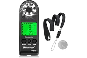 H HOLDPEAK Anémomètre numérique HoldPeak 816B Indicateur d'Anémomètre de Poche Compteur de Vitesse du Vent Mesure du Débit d'air avec Indication de la Température du Vent et Rétro-éclairage