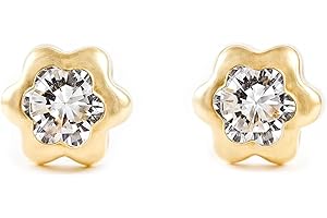 MONDE PETIT Boucles d'Oreilles Enfant fleur - Or Jaune 375/1000 (9 Carats)
