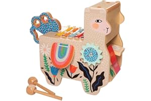 MANHATTAN TOY ManhattanToy 217120 Instrument de Musique Llama en Bois avec Maraca, Sacoche de Selle Clack, Baguettes, Toilette et Xylophone - version anglaise