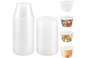 LANSKYLAN 50 PCS Tarros de Plastico con Tapa Pequeños 200ml Contenedores de Plástico Recipientes de Plástico Comida Vasos de Almacenamiento de Alimentos para Salsas Herméticos, Sopas (Transparente)