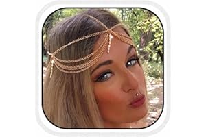 Fashband Cadena bohemia para la cabeza con diamantes de imitación dorados, borlas para festivales, accesorios para el cabello para novia, boda, cadena para el cabello para mujeres y niñas (dorado)