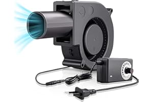 Zevmi Regelbar Radiallüfter 12V mit Luftauslass: Turbinengebläse 220V Gebläse Lüfter mit Drehzahlregler für Camping BBQ Kühlung Belüftung Aufblasbar Kaminofen