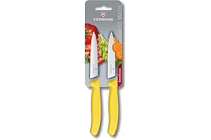 Victorinox Swiss Classic juego de cuchillos mondadores para tomates y verduras, 2 piezas, hoja extra afilada en acero inoxidable, amarillo
