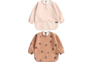 PewinGo Bavette de Sevrage Avec Manches Longues & BLW-2PCS, Matière Douce et Agréable à la Peau, Imperméable, Facile à Nettoyer et Lavable en Machine, Pour Bébés, Infants en Bas âge et Jeunes