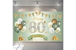KILLIAN'S STORE 80th Birthday Banner Women Men Decoration Green Gold 80 Background Banner 80 Years Birthday Banner Extra Large Fabric Sign Poster for 80th Birthday Party Decoration