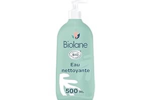 BIOLANE - Eau nettoyante bébé sans rinçage certifié BIO - ECOCERT - Apaise et protège la peau du bébé - 500 ml - Fabriqué en France
