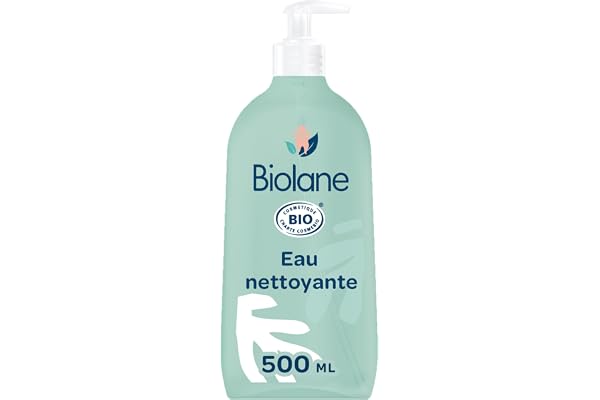 BIOLANE - Eau nettoyante bébé sans rinçage certifié BIO - ECOCERT - Apaise et protège la peau du bébé - 500 ml - Fabriqué en France