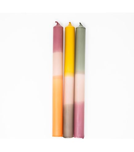Bougies Dip Dye Multicolores - Lot De 3 - 24 Cm - Paraffine - Brûlent 9 Heures - Décoration Table