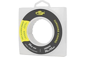 SF 100% Pure Fluorocarbon Leader Material Fishing Line Virtually Invisible Shock Resistant Increased Sensitivity Sink Fast Clear for Saltwater Freshwater 6/8/10/12/15/20/25/30/40/50/60/80/100LB