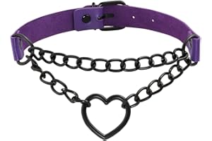 MILAKOO Punk Goth PU Leather Choker Chains Necklace with Heart Pendant Charms Choker for Women Men