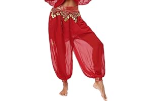 Nyeemya Pantalones Bombachos para Danza del Vientre, Pantalones árabes Tribales de Gasa para Mujer, Suelto Brillante con Lentejuelas, pantalón Bombacho