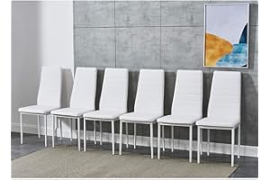 Panana Set of 6 Modern Dining Chairs Kitchen Chair Leather with Solid Metal Legs (6Chair, White)