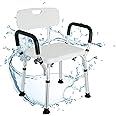 ZENO Shower Chair | 6 Height Adjustable Shower Bench | Includes Padded Armrest | Non Slip Feet | Bathtub Stool for Elderly, Disabled and Pregnant | 135KG Capacity