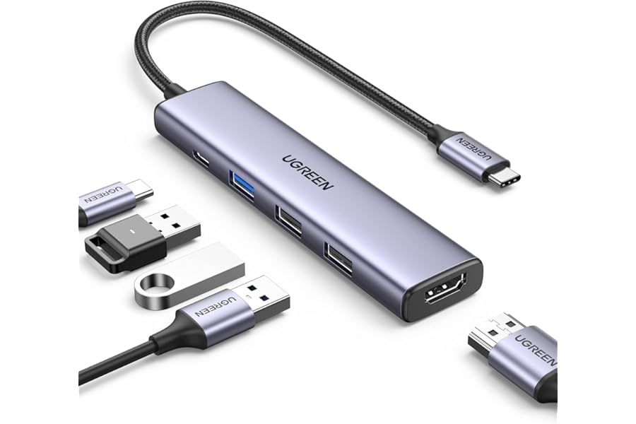 UGREEN USB C Hub, Revodok 5-in-1 USB Hub for Laptops, 4K HDMI to USB-C Adapter, 100W PD, 3 USB-A Data Ports, Aluminum Compact Multiport Adapter for MacBook Air/Pro, HP, Dell, iPad, Galaxy Dex